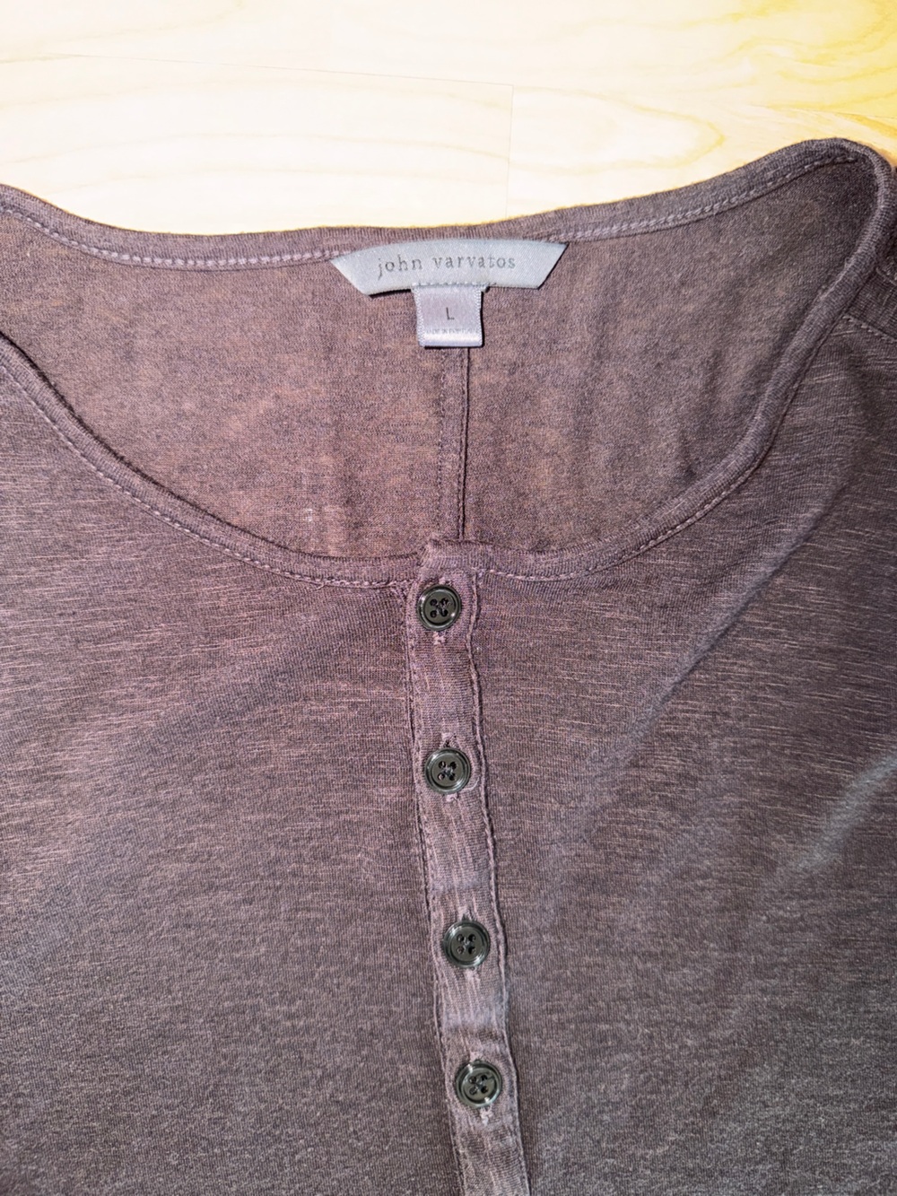John Varvatos Brown Heathered Henley Top
